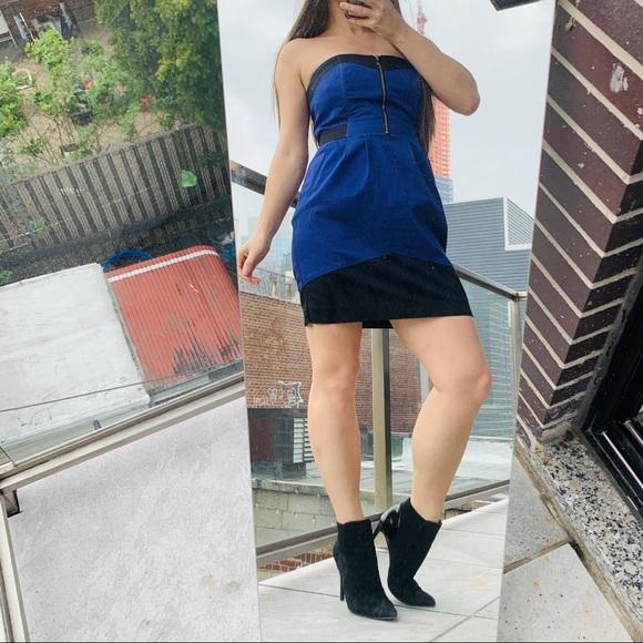 H&M Shoulderless Mini Blue Black Dress Bodycon - Picture 4 of 9